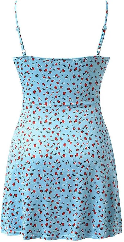 Floral Dresses for Women 2024 Sexy Spaghetti Strap Mini Dress Ruffle Tie Corset Sundress High Waist Summer Dresses