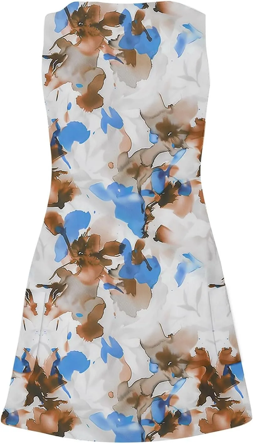 Floral Print Mini Dress for Women Crew Neck Short Sleeve Tank Dresses Summer Beach Vacation Sundress for Ladies