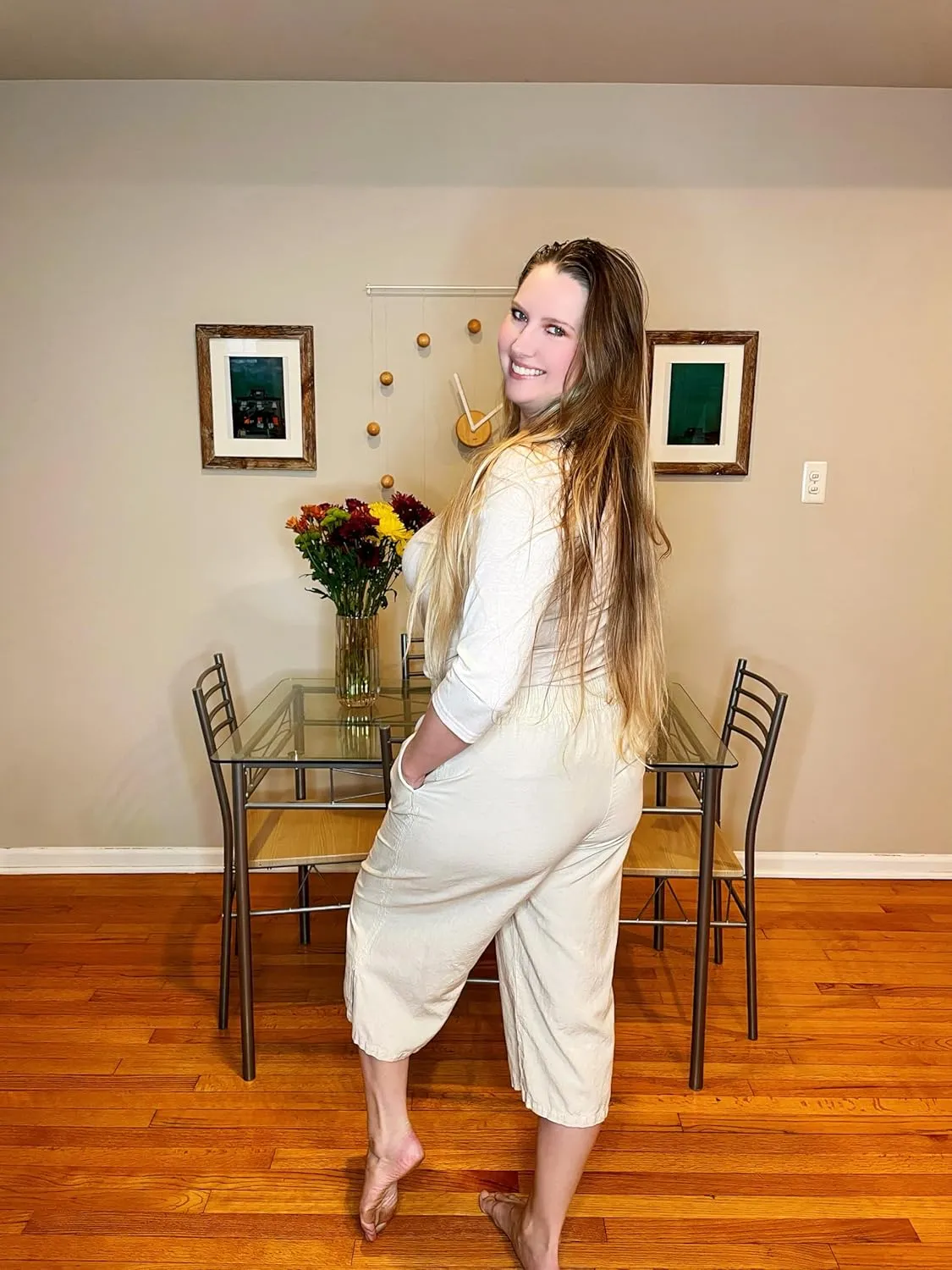 FOREYOND Plus Size Linen Capris Pants Wide Leg Pants Loose Fit Yoga Pants with Pockets Travel Casual 1XL-5XL
