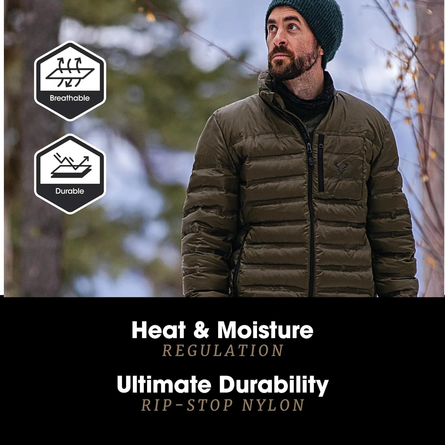 FORLOH Men's ThermoNeutral Down Hunting Jacket - Water Repellent Insulated Hunting Clothes/Warm, Breathable, Quick Dry