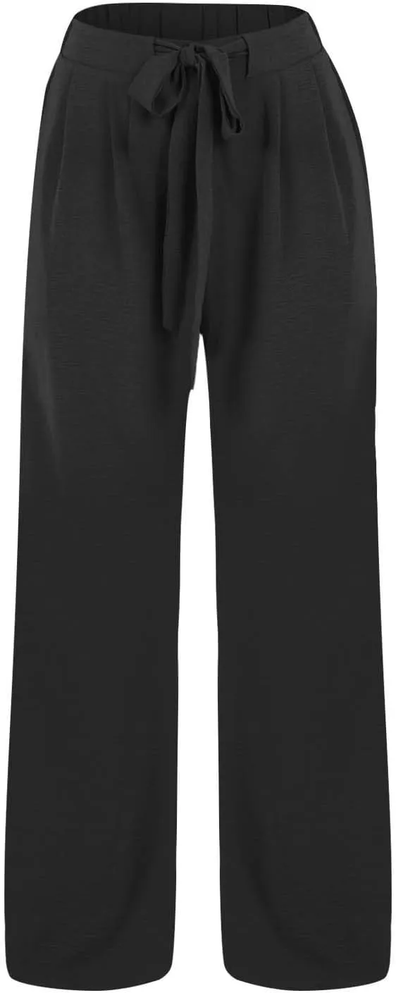 FZVYD Wide Leg Pants for Woman Linen Palazzo High Waisted Drawstring 2025 Summer Casual Business Beach Vacation Pant Trousers