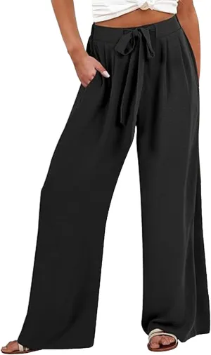 FZVYD Wide Leg Pants for Woman Linen Palazzo High Waisted Drawstring 2025 Summer Casual Business Beach Vacation Pant Trousers