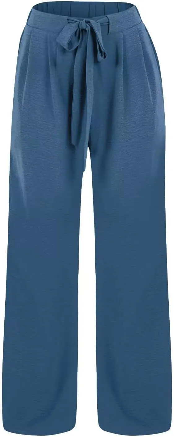 FZVYD Wide Leg Pants for Woman Linen Palazzo High Waisted Drawstring 2025 Summer Casual Business Beach Vacation Pant Trousers