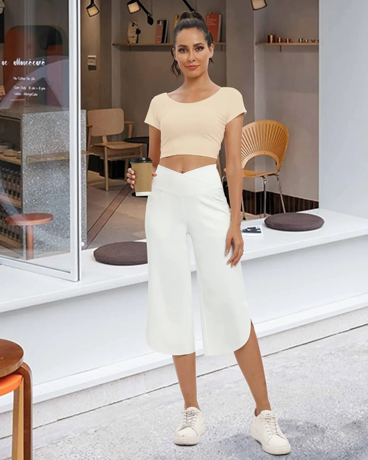 G4Free Capri Pants for Women Wide Leg Yoga Pants for Summer Flowy Capris Loose Casual Cropped Pants with Pockets