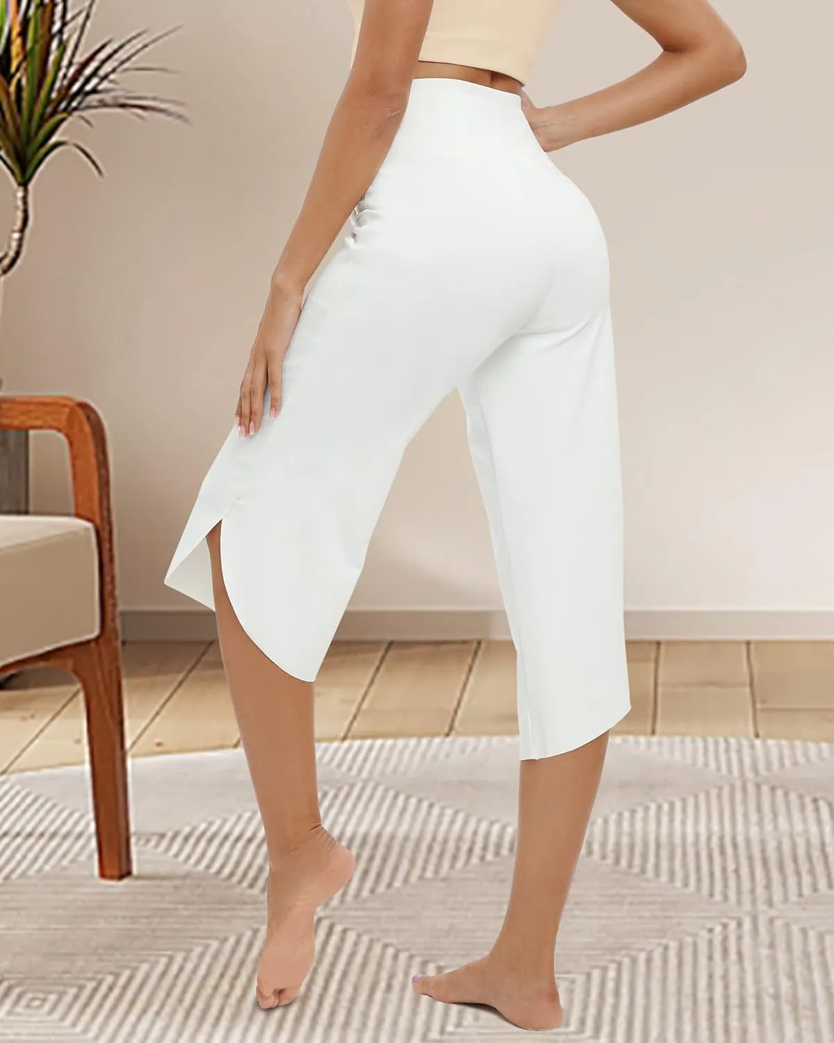 G4Free Capri Pants for Women Wide Leg Yoga Pants for Summer Flowy Capris Loose Casual Cropped Pants with Pockets