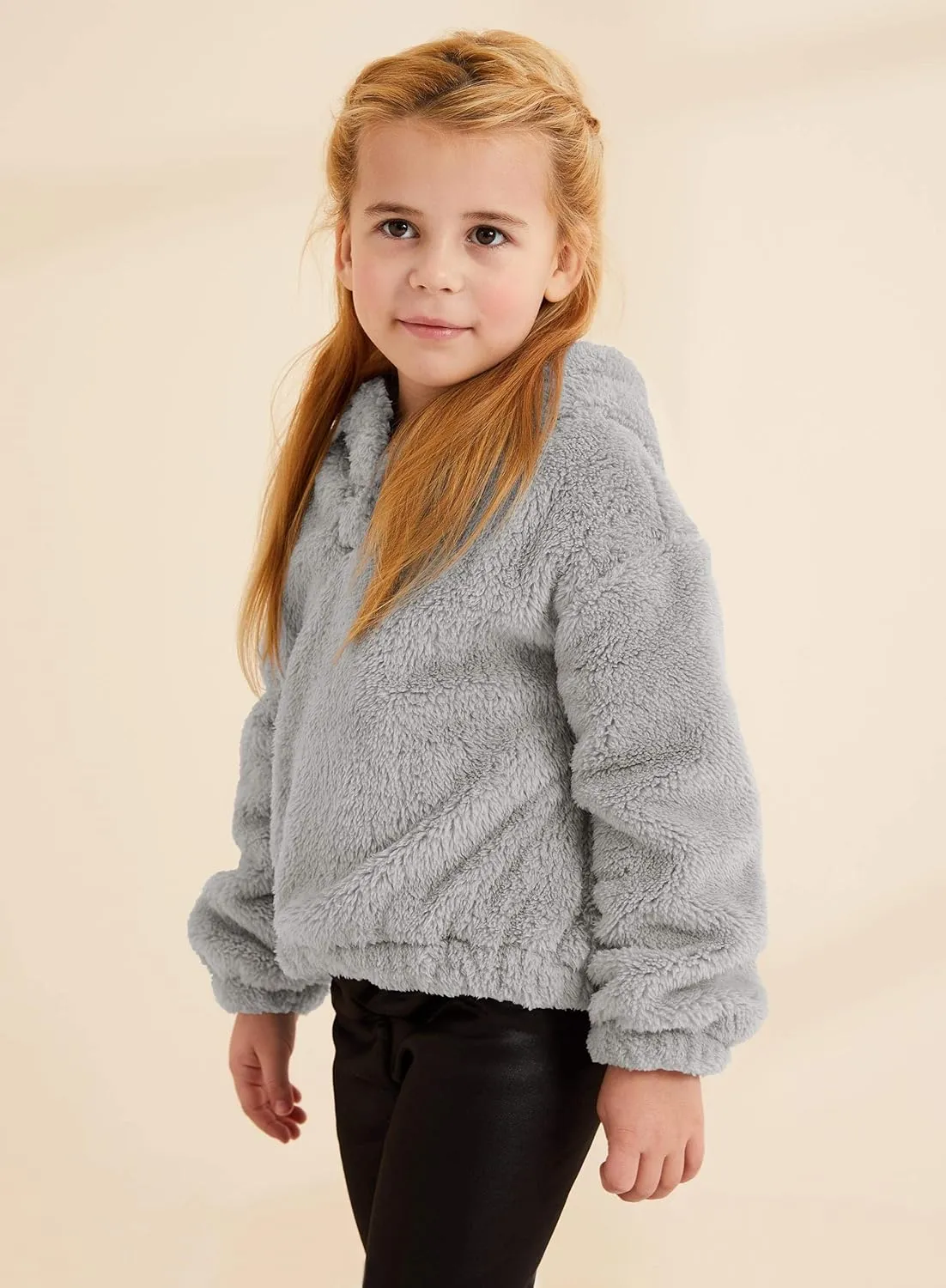 GAMISOTE Kids Girl's Fuzzy Hoodies Warm Loose Button Down Pullover Sherpa Jacket Top