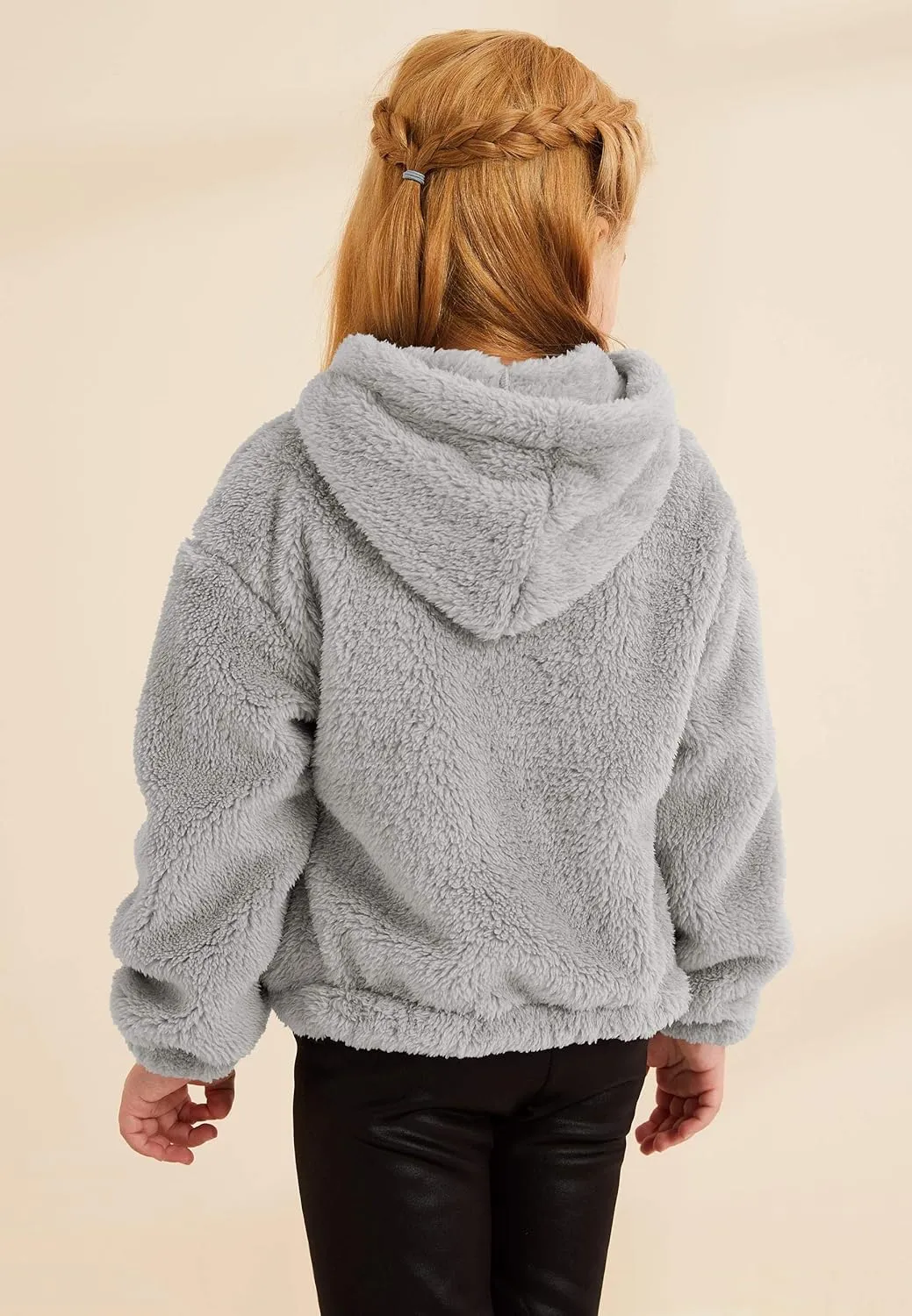 GAMISOTE Kids Girl's Fuzzy Hoodies Warm Loose Button Down Pullover Sherpa Jacket Top