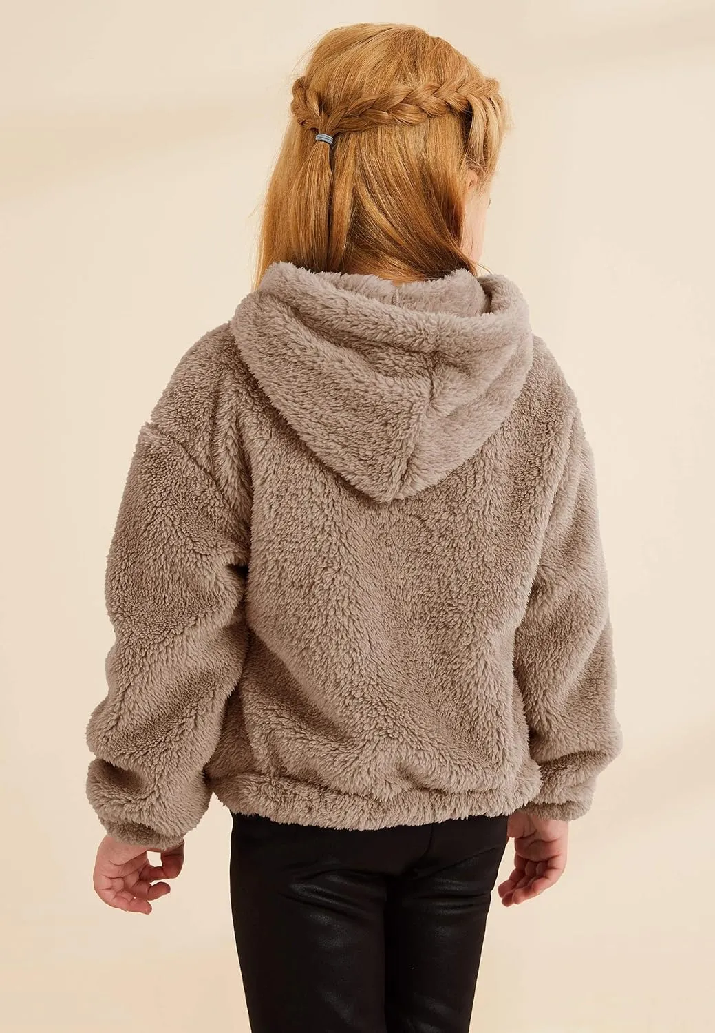 GAMISOTE Kids Girl's Fuzzy Hoodies Warm Loose Button Down Pullover Sherpa Jacket Top