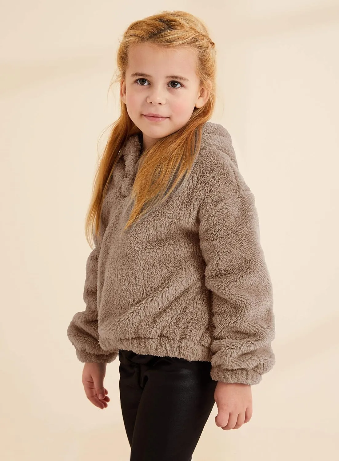 GAMISOTE Kids Girl's Fuzzy Hoodies Warm Loose Button Down Pullover Sherpa Jacket Top