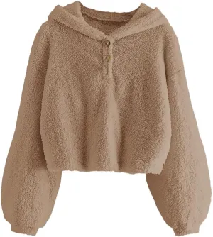GAMISOTE Kids Girl's Fuzzy Hoodies Warm Loose Button Down Pullover Sherpa Jacket Top