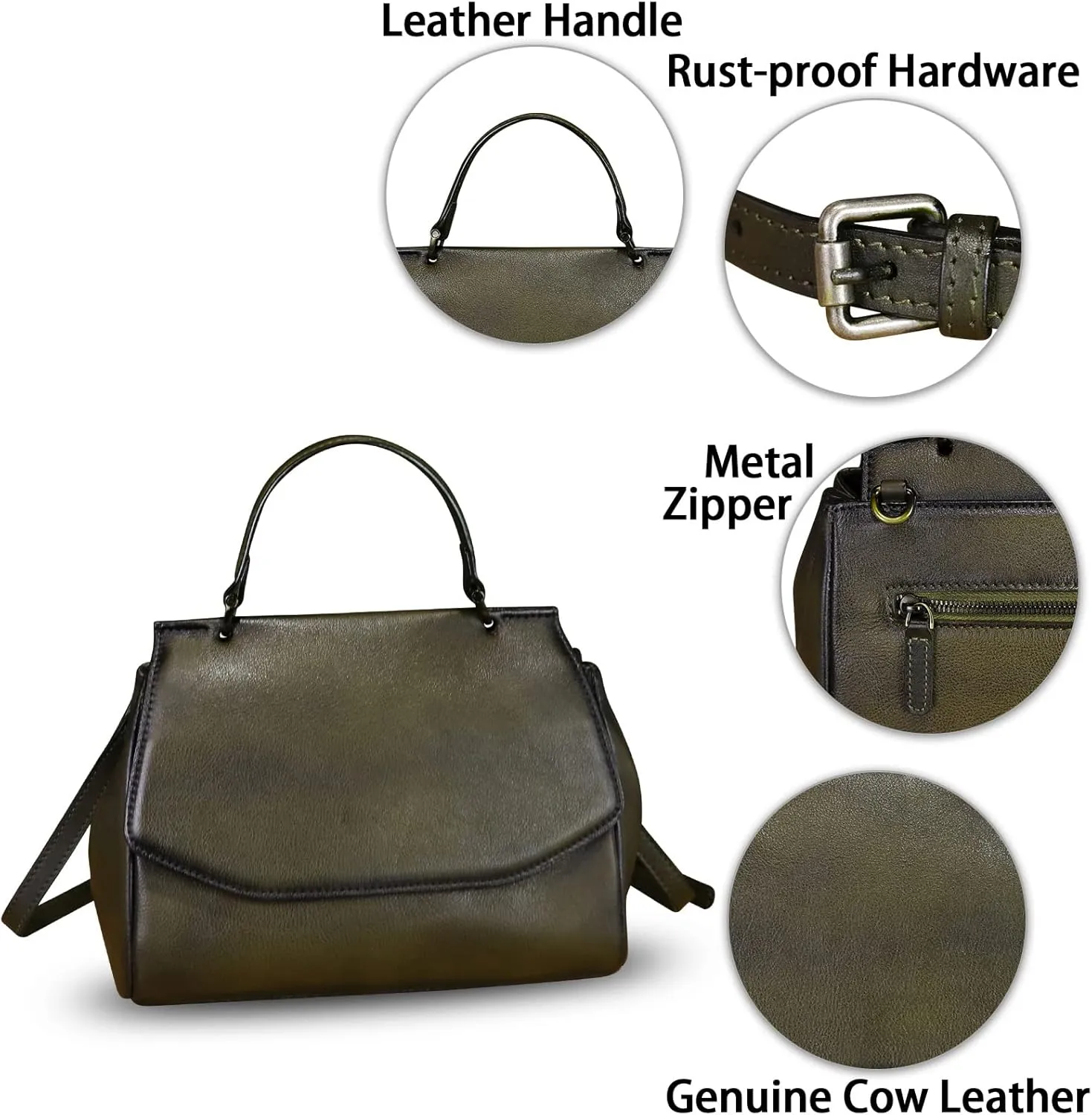 Genuine Leather Satchel for Women Crossbody Bags Handmade Vintage Top Handle Handbags Purse
