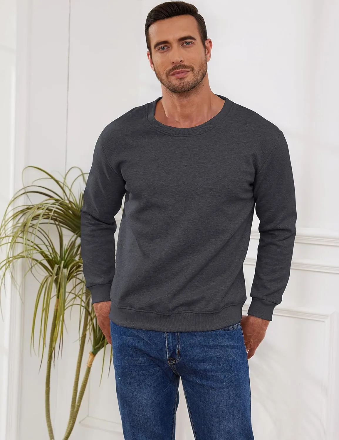 Gihuo Men's Crewneck Sweatshirt Winter Warm Sherpa Lined Pullover Fleece Top Sweatshirt