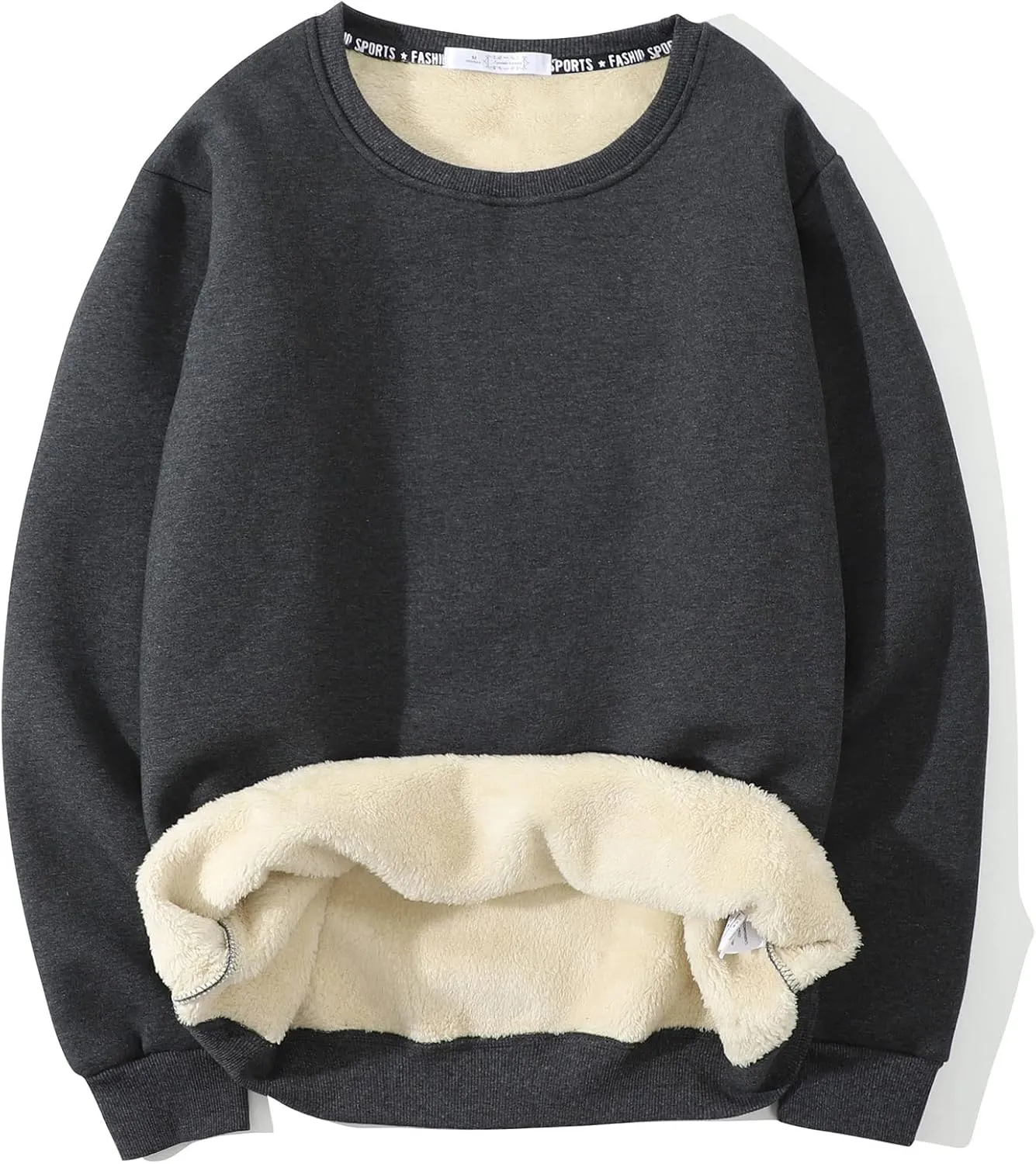 Gihuo Men's Crewneck Sweatshirt Winter Warm Sherpa Lined Pullover Fleece Top Sweatshirt