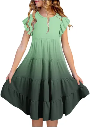 Girls Dresses Size 14-16 Summer Boho Sun Dress Tween Ruffles Tiered Sundress School Vacation Clothes Outfits