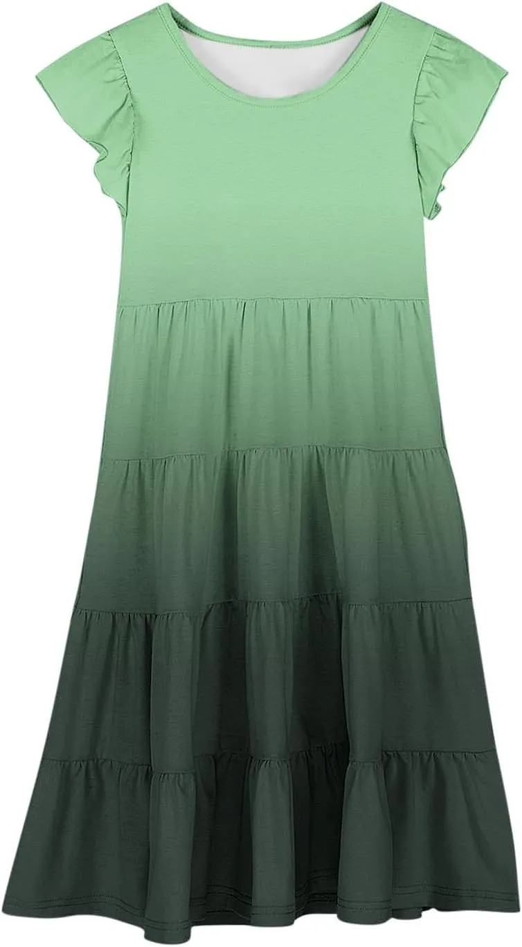 Girls Dresses Size 14-16 Summer Boho Sun Dress Tween Ruffles Tiered Sundress School Vacation Clothes Outfits