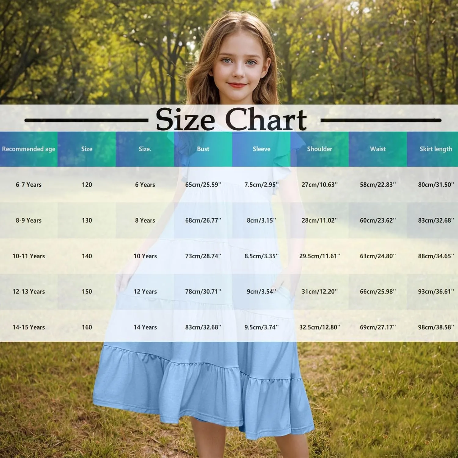 Girls Dresses Size 14-16 Summer Boho Sun Dress Tween Ruffles Tiered Sundress School Vacation Clothes Outfits