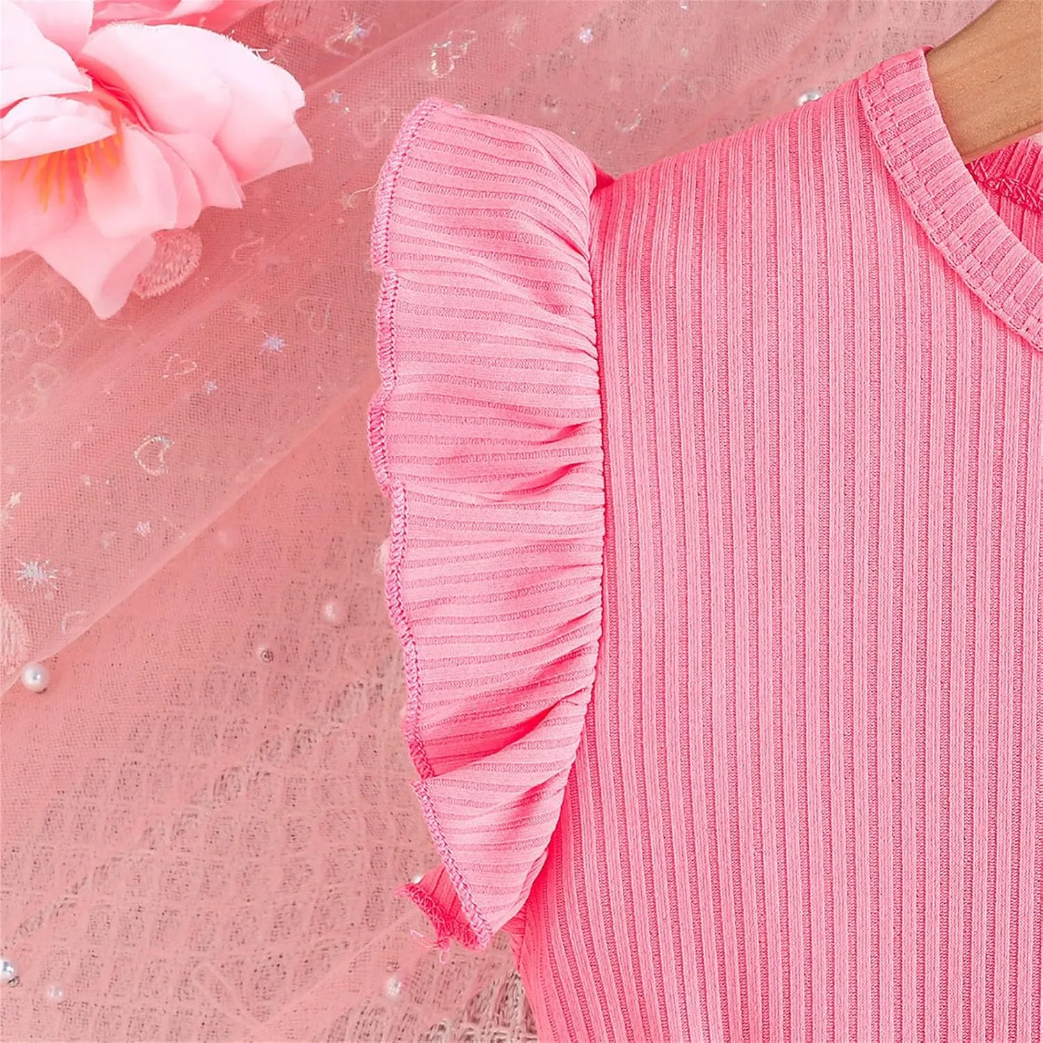 Girls Summer Dress Cute Ruffle Sleeve Crewneck Floral Print Bow Waisted Dresses A Line Birthday Party Dress 3-8 Years