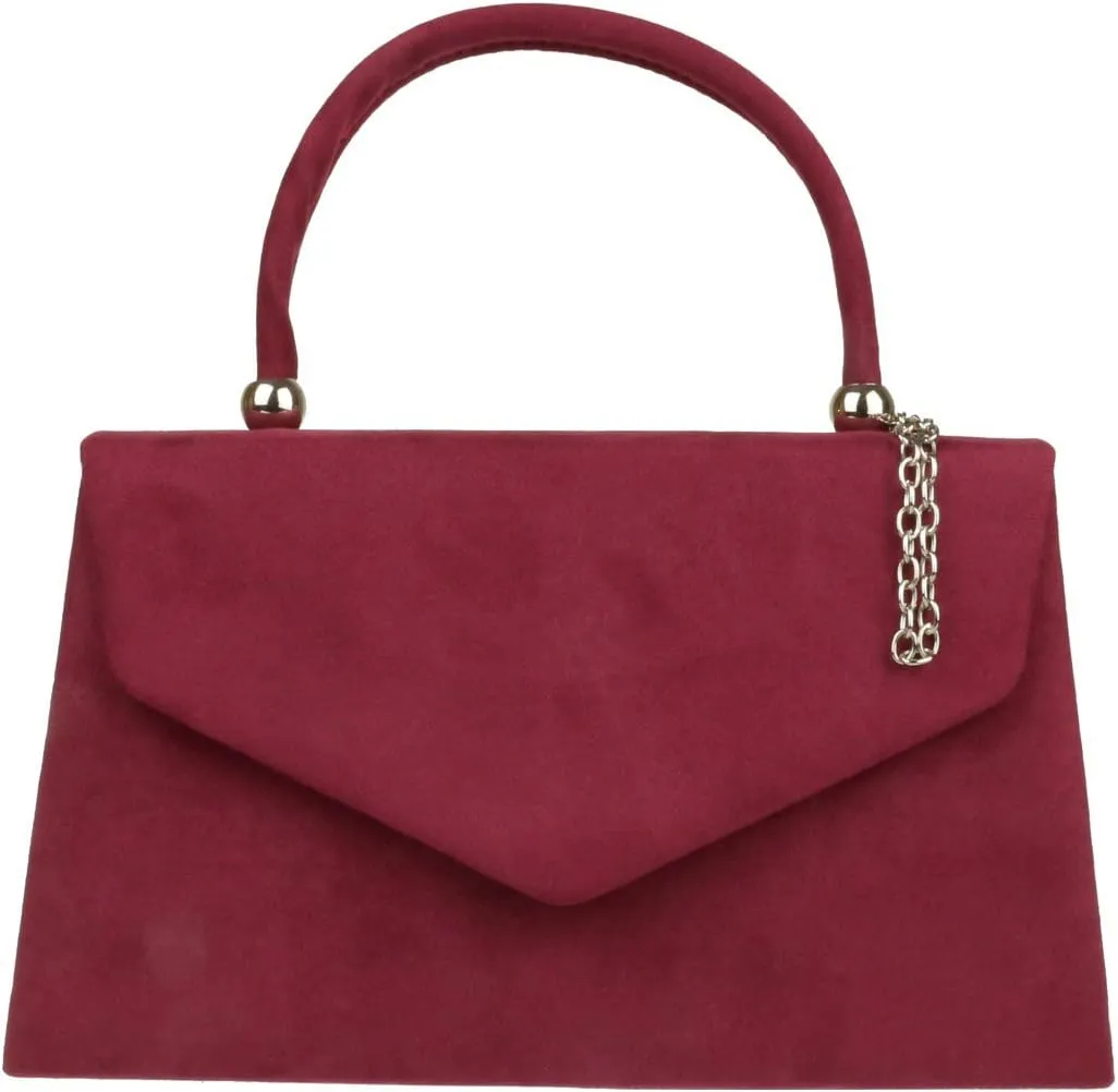 Girly HandBags Top Handle Faux Suede Clutch Bag Grab Holder Womens Handbag