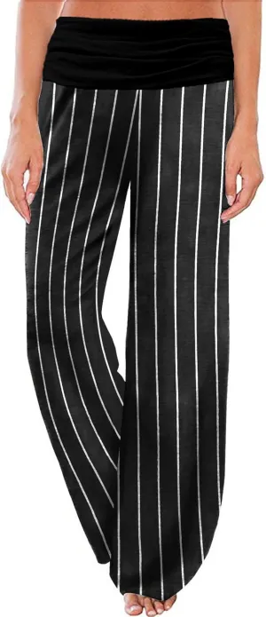 Gracyoga Women's Comfy Pajama Pants Wide Leg Lounge Palazzo Yoga Pants Stretch Casual Floral Print Fold Waist Pants