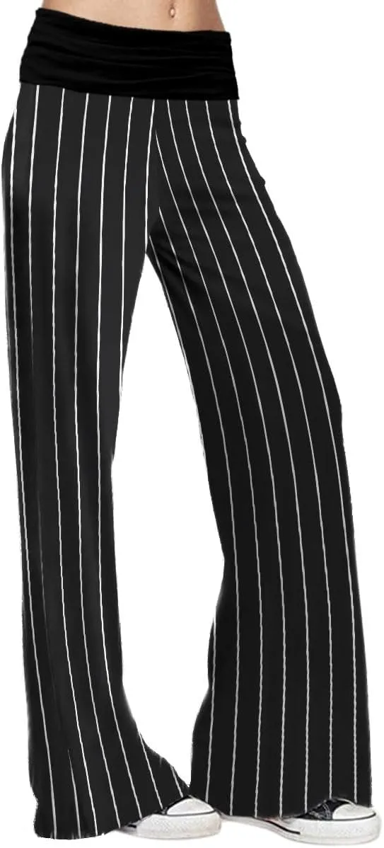Gracyoga Women's Comfy Pajama Pants Wide Leg Lounge Palazzo Yoga Pants Stretch Casual Floral Print Fold Waist Pants