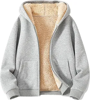 Gumipy Zip Up Hoodie Women Fleece Oversized Hoodie Sweatshirt Plus Size Sherpa Lined Hoodies Jacket Winter Coats with Pockets