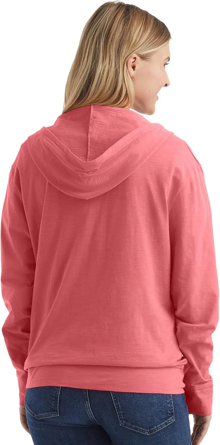 Hanes Womens Slub Knit Full-Zip Hoodie, Textured Cotton Zip-Up T-Shirt Hoodie for Women