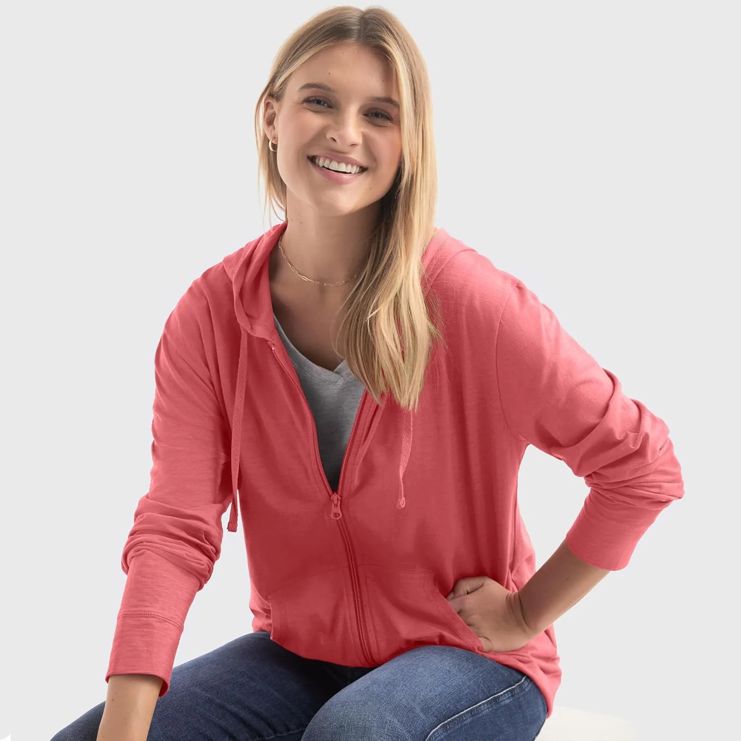 Hanes Womens Slub Knit Full-Zip Hoodie, Textured Cotton Zip-Up T-Shirt Hoodie for Women