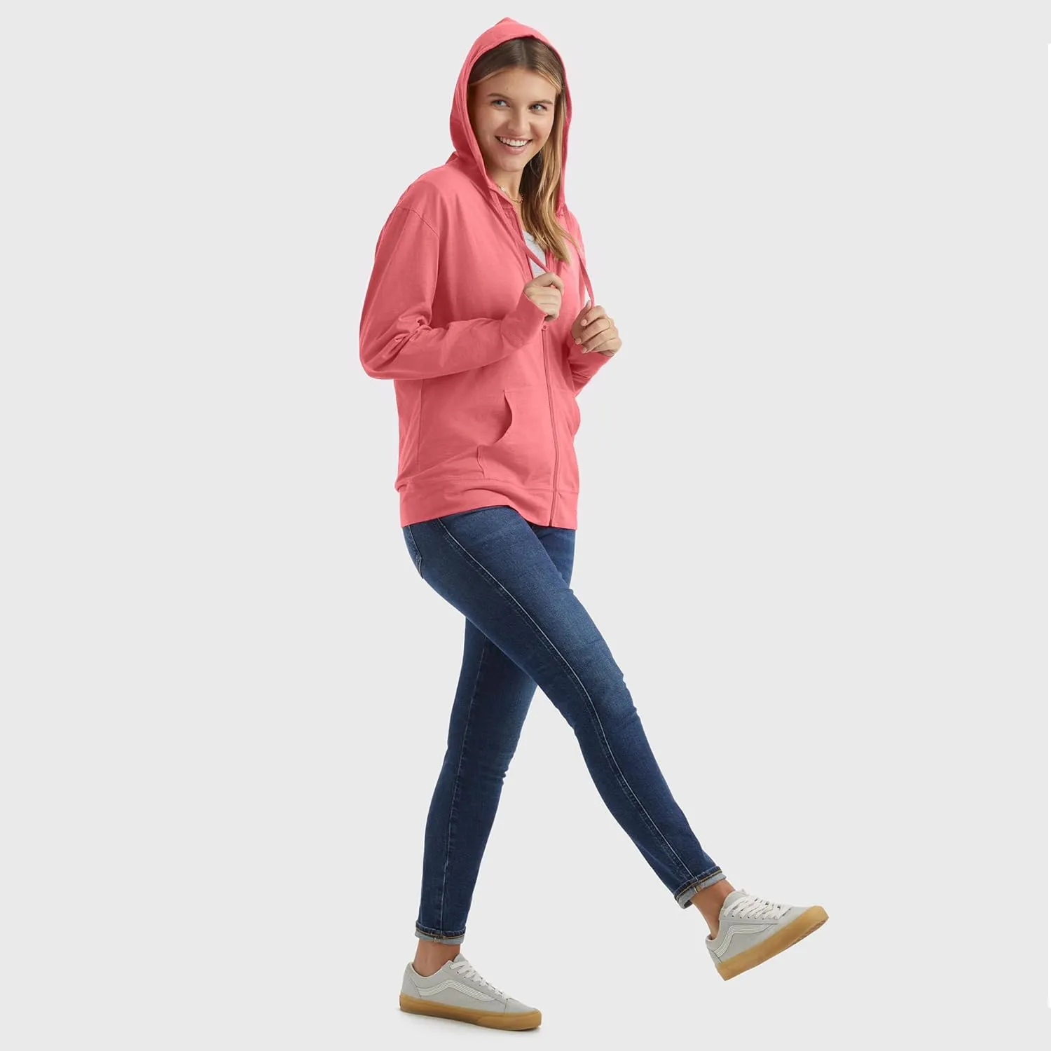 Hanes Womens Slub Knit Full-Zip Hoodie, Textured Cotton Zip-Up T-Shirt Hoodie for Women
