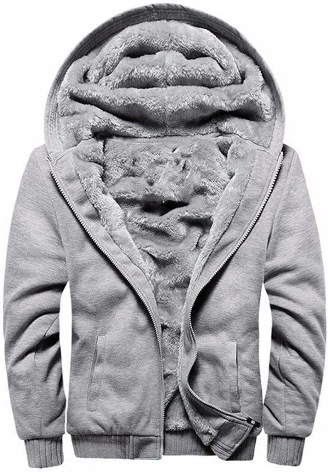 Heavyweight Fleece Hoodies for Men Full Zip Thick Sherpa Lined Sweatshirt Winter Warm Contrast Jackets with Pockets