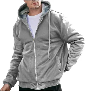 Heavyweight Fleece Hoodies for Men Full Zip Thick Sherpa Lined Sweatshirt Winter Warm Contrast Jackets with Pockets
