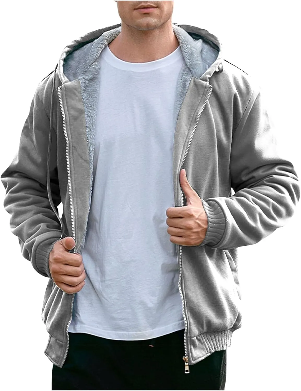 Heavyweight Fleece Hoodies for Men Full Zip Thick Sherpa Lined Sweatshirt Winter Warm Contrast Jackets with Pockets