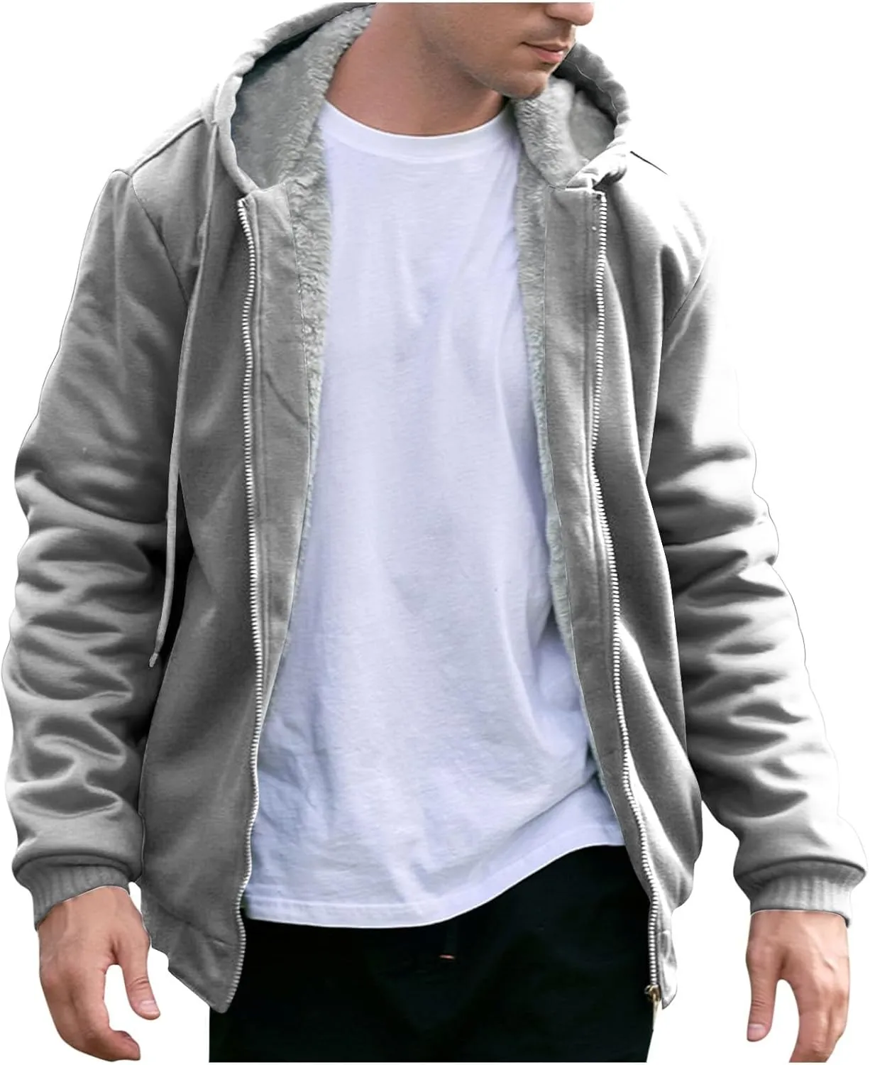 Heavyweight Fleece Hoodies for Men Full Zip Thick Sherpa Lined Sweatshirt Winter Warm Contrast Jackets with Pockets