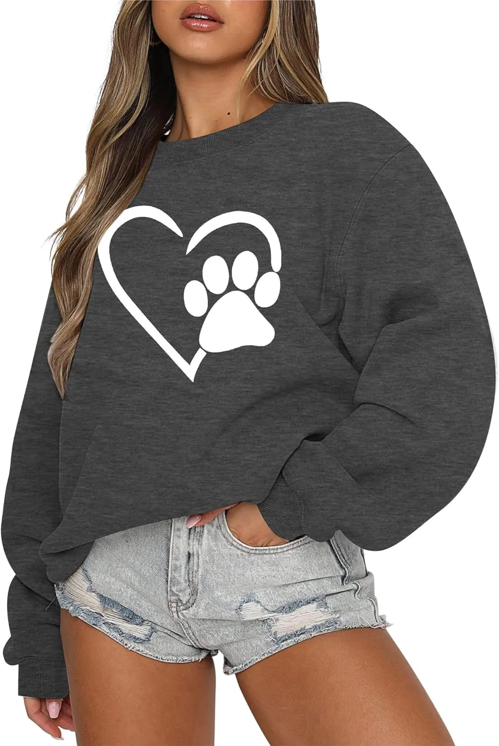 HEBBE Dog Mom Sweatshirt For Women - Floral Paw Embroidered Pullover Top - Oversized Sweater