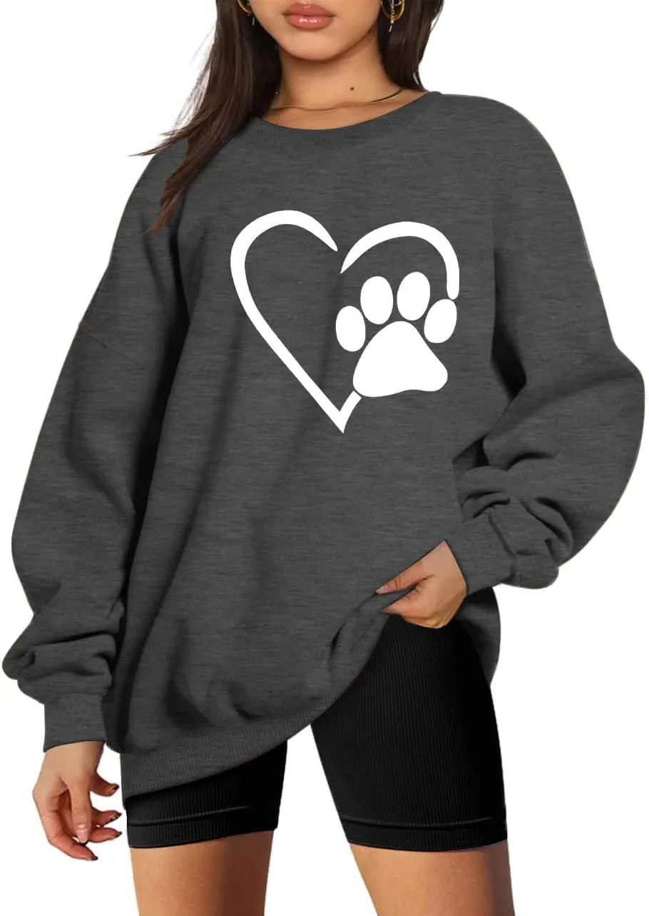 HEBBE Dog Mom Sweatshirt For Women - Floral Paw Embroidered Pullover Top - Oversized Sweater