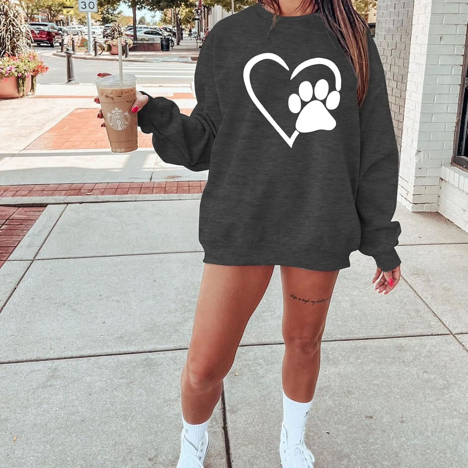 HEBBE Dog Mom Sweatshirt For Women - Floral Paw Embroidered Pullover Top - Oversized Sweater