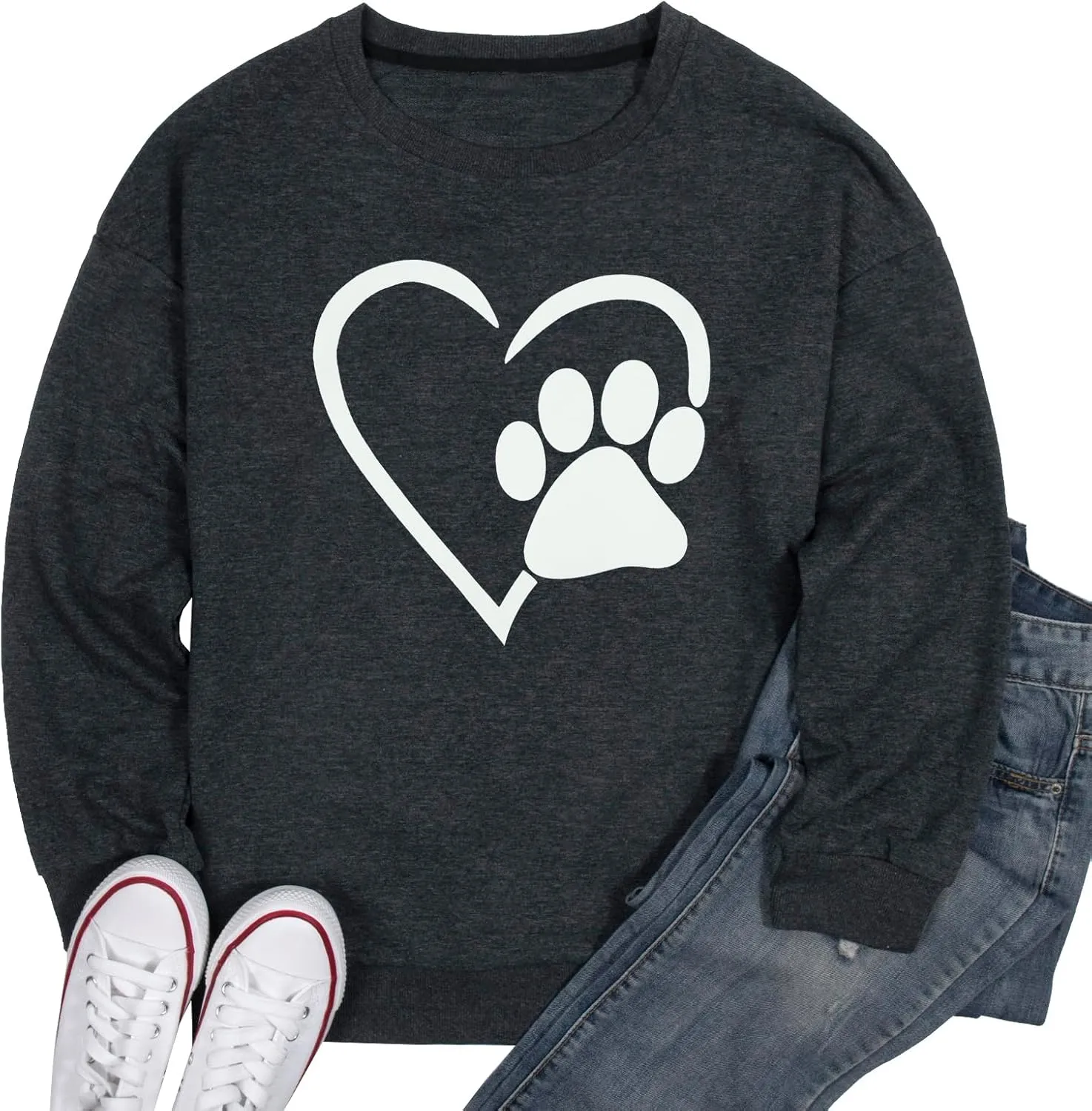 HEBBE Dog Mom Sweatshirt For Women - Floral Paw Embroidered Pullover Top - Oversized Sweater