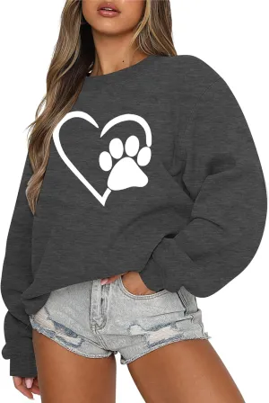 HEBBE Dog Mom Sweatshirt For Women - Floral Paw Embroidered Pullover Top - Oversized Sweater
