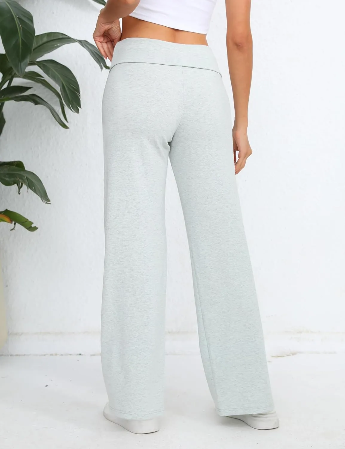 HeSaYep Women's Wide Leg Sweatpants Workout Lounge Pants Fold Over Low Rise Yoga Pants