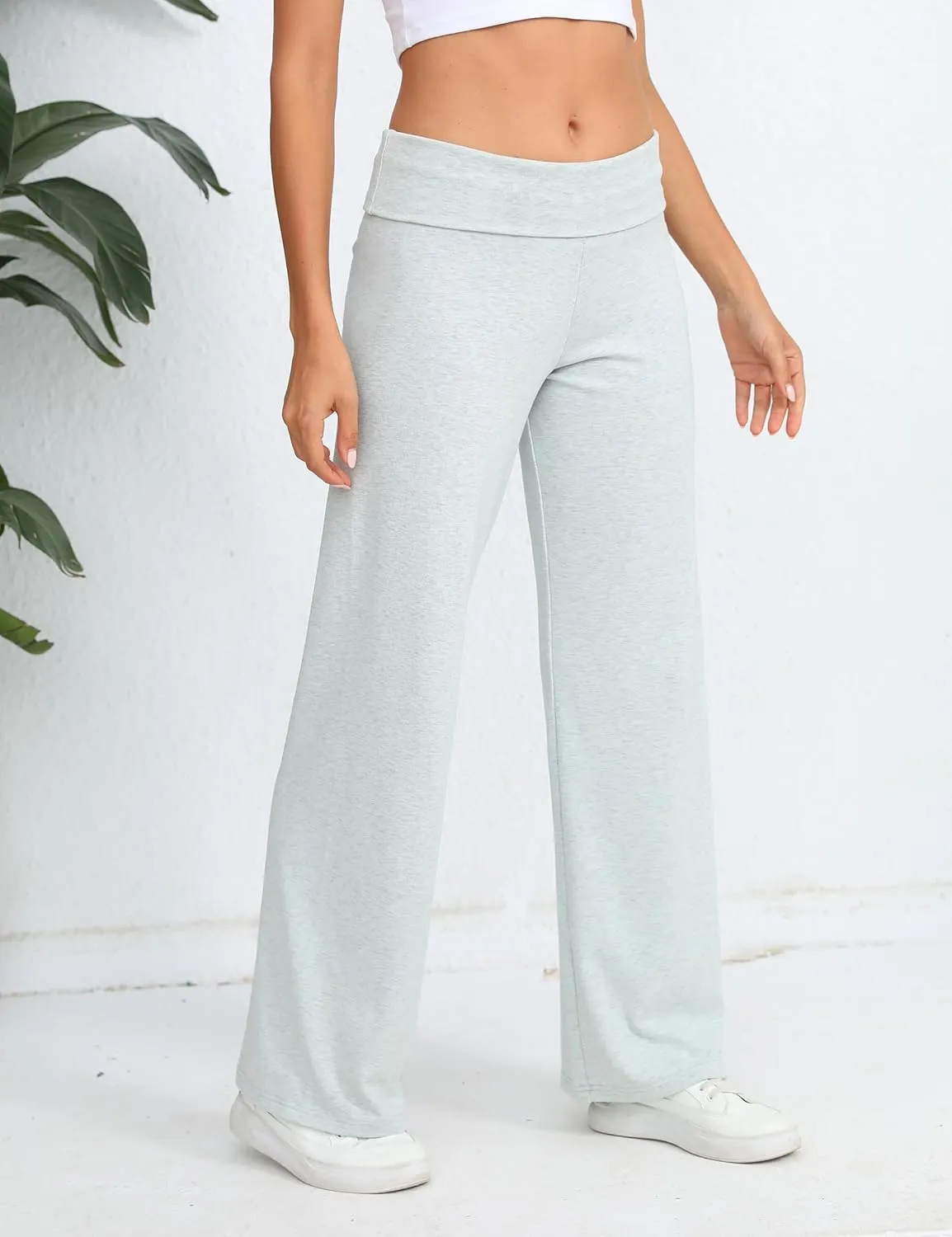 HeSaYep Women's Wide Leg Sweatpants Workout Lounge Pants Fold Over Low Rise Yoga Pants