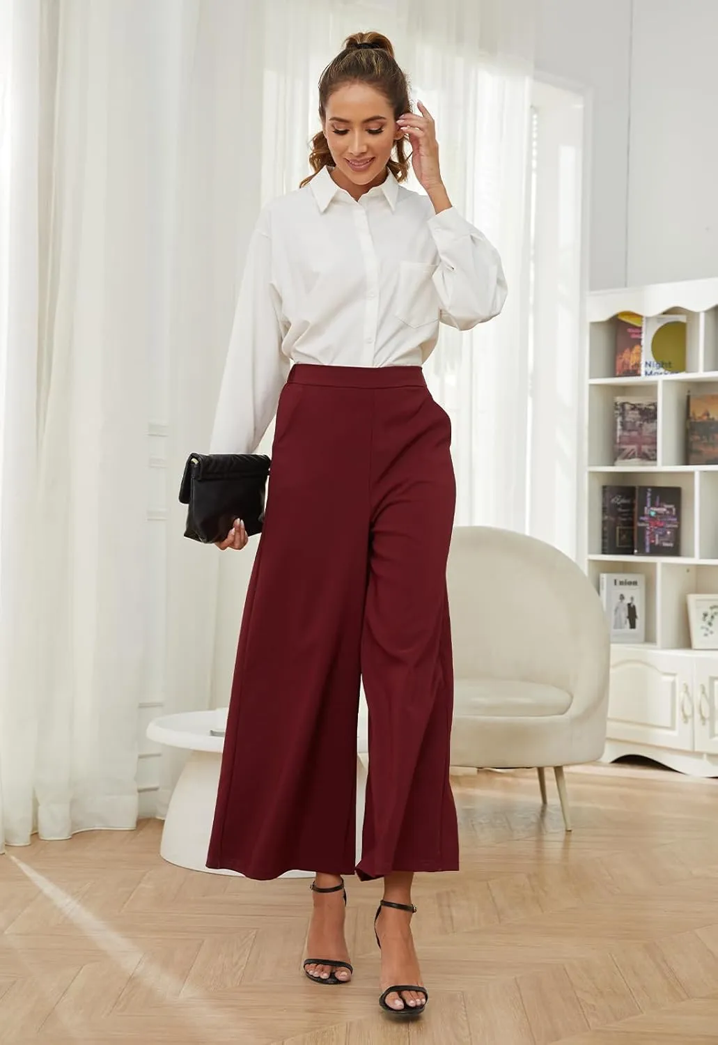 High Waisted Palazzo Pants for Women Dressy Wide Leg Work Pants Casual Trousers
