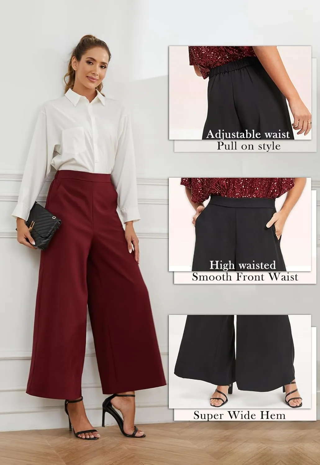 High Waisted Palazzo Pants for Women Dressy Wide Leg Work Pants Casual Trousers