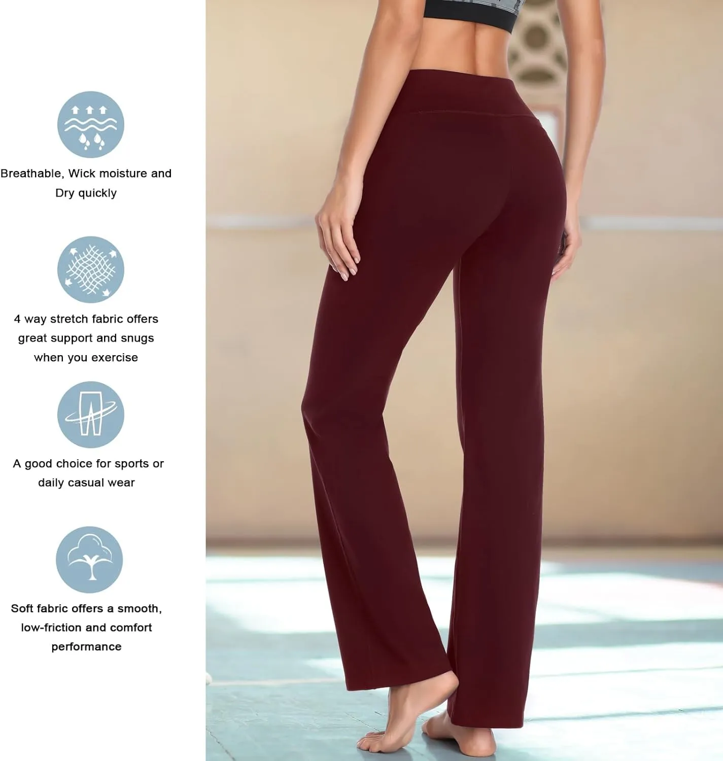 HISKYWIN Inner Pocket Yoga Pants 4 Way Stretch Tummy Control Workout Running Pants, Long Bootleg Flare Pants
