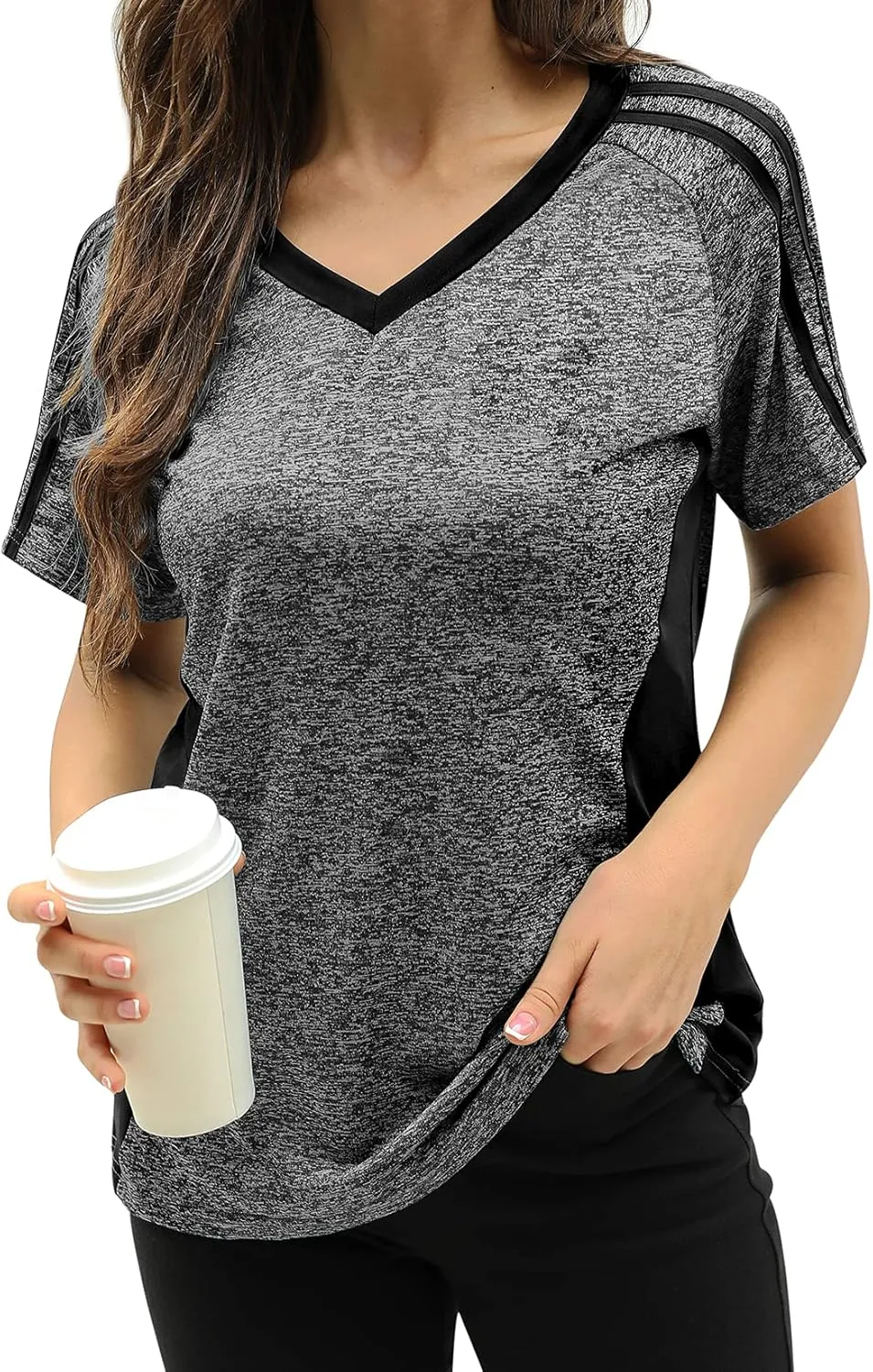HOCOSIT Women's Workout Shirts Fast Dry Active Wear Yoga Top Sweat Wcking Clothes