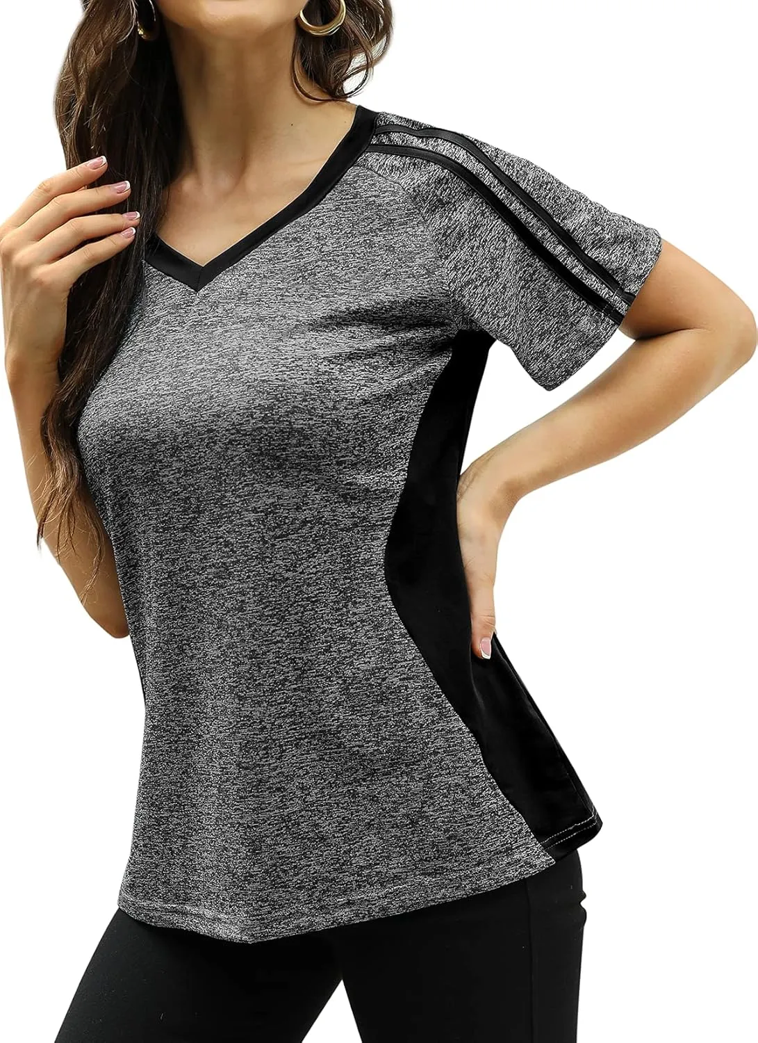 HOCOSIT Women's Workout Shirts Fast Dry Active Wear Yoga Top Sweat Wcking Clothes