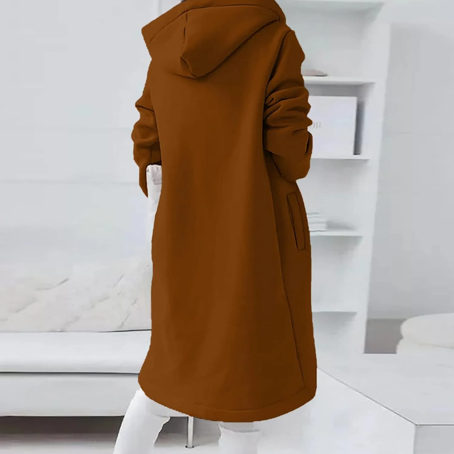 Hoodies for Women Zip up Knee Length Long Hoodies Casual Loose Solid Hooded Jackets Oversized Sweatshirts with Pocket