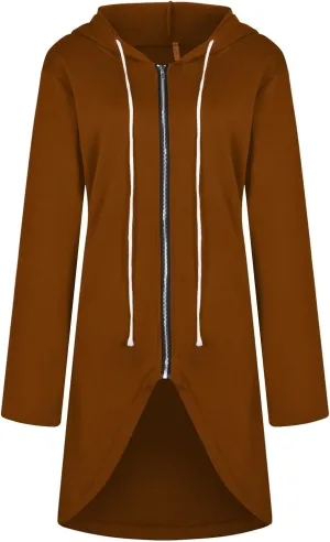 Hoodies for Women Zip up Knee Length Long Hoodies Casual Loose Solid Hooded Jackets Oversized Sweatshirts with Pocket