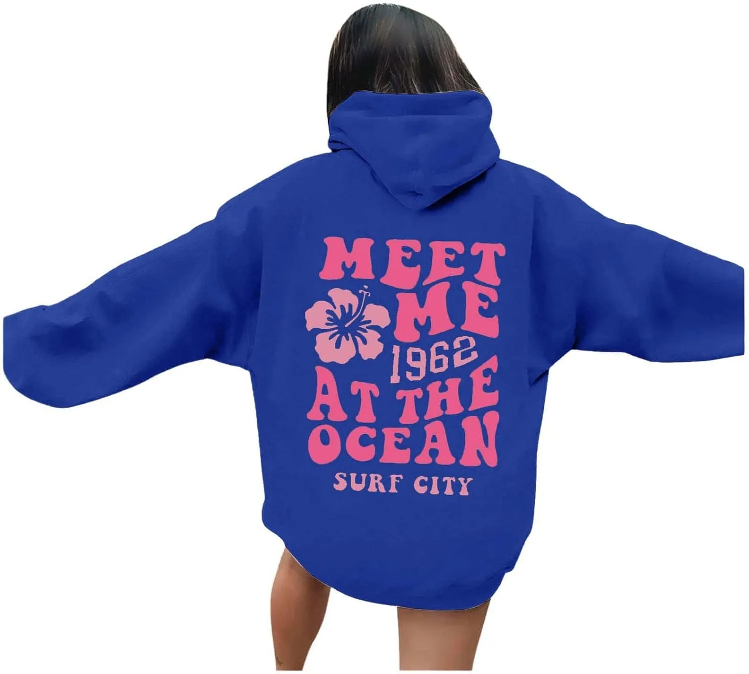 hoodies for women,Preppy Casual Letter Floral Print Sweatshirt Drawstring Oversized Graphic Pullover Cute Hoodies