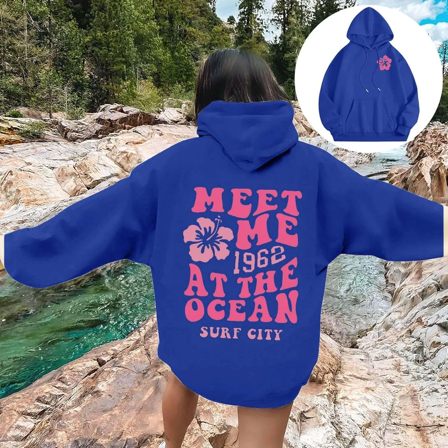 hoodies for women,Preppy Casual Letter Floral Print Sweatshirt Drawstring Oversized Graphic Pullover Cute Hoodies