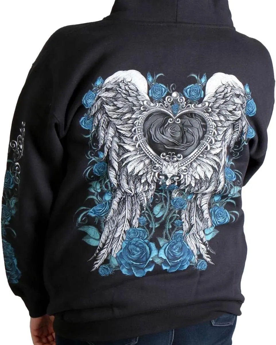 Hot Leathers Women's Angel Roses Zip-Up Hooded Sweatshirt
