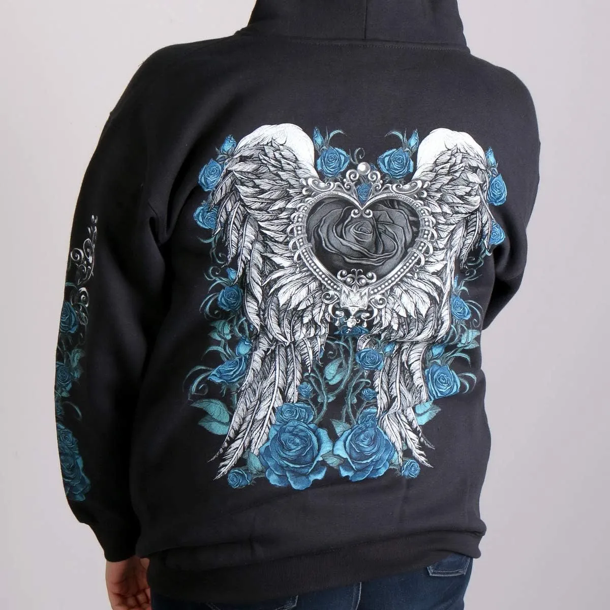 Hot Leathers Women's Angel Roses Zip-Up Hooded Sweatshirt